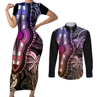 Polynesia Dashiki Couples Matching Short Sleeve Bodycon Dress and Long Sleeve Button Shirts Polynesia and Africa Traditional Special Together Pastel LT9 Pastel - Polynesian Pride