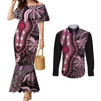 Polynesia Dashiki Couples Matching Mermaid Dress and Long Sleeve Button Shirts Polynesia and Africa Traditional Special Together Pink LT9 Pink - Polynesian Pride
