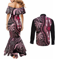 Polynesia Dashiki Couples Matching Mermaid Dress and Long Sleeve Button Shirts Polynesia and Africa Traditional Special Together Pink LT9 - Polynesian Pride
