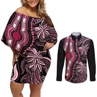 Polynesia Dashiki Couples Matching Off Shoulder Short Dress and Long Sleeve Button Shirts Polynesia and Africa Traditional Special Together Pink LT9 Pink - Polynesian Pride