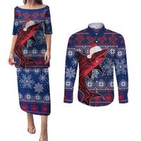 Samoa Manuia Le Kirisimasi Couples Matching Puletasi Dress and Long Sleeve Button Shirts Samoan Fishing Tribal Pattern Christmas Vibe LT9 Red - Polynesian Pride