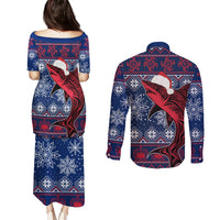 Samoa Manuia Le Kirisimasi Couples Matching Puletasi Dress and Long Sleeve Button Shirts Samoan Fishing Tribal Pattern Christmas Vibe LT9 - Polynesian Pride