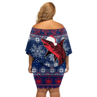 Samoa Manuia Le Kirisimasi Off Shoulder Short Dress Samoan Fishing Tribal Pattern Christmas Vibe LT9 - Polynesian Pride