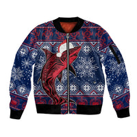 Samoa Manuia Le Kirisimasi Sleeve Zip Bomber Jacket Samoan Fishing Tribal Pattern Christmas Vibe LT9 Unisex Red - Polynesian Pride