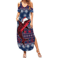 Samoa Manuia Le Kirisimasi Summer Maxi Dress Samoan Fishing Tribal Pattern Christmas Vibe LT9 Women Red - Polynesian Pride