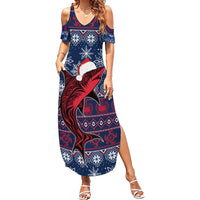 Samoa Manuia Le Kirisimasi Summer Maxi Dress Samoan Fishing Tribal Pattern Christmas Vibe LT9 Women Red - Polynesian Pride