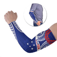Personalised Toa Samoa Rugby Spirit Arm Sleeves Blue Samoan Tribal Pattern LT9 Set of 2 Blue - Polynesian Pride