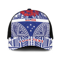 Personalised Toa Samoa Rugby Spirit Baseball Net Cap Blue Samoan Tribal Pattern - Polynesian Pride