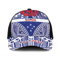 Personalised Toa Samoa Rugby Spirit Baseball Net Cap Blue Samoan Tribal Pattern LT9 One Size Black Blue - Polynesian Pride