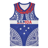 Personalised Toa Samoa Rugby Spirit Basketball Jersey Blue Samoan Tribal Pattern - Polynesian Pride