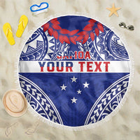 Personalised Toa Samoa Rugby Spirit Beach Blanket Blue Samoan Tribal Pattern - Polynesian Pride