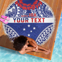 Personalised Toa Samoa Rugby Spirit Beach Blanket Blue Samoan Tribal Pattern - Polynesian Pride