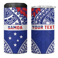 Personalised Toa Samoa Rugby Spirit 4 in 1 Can Cooler Tumbler Blue Samoan Tribal Pattern - Polynesian Pride