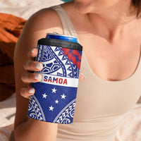 Personalised Toa Samoa Rugby Spirit 4 in 1 Can Cooler Tumbler Blue Samoan Tribal Pattern - Polynesian Pride
