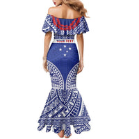 Personalised Toa Samoa Rugby Spirit Family Matching Mermaid Dress and Hawaiian Shirt Blue Samoan Tribal Pattern - Polynesian Pride