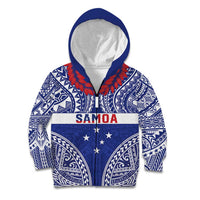 Personalised Toa Samoa Rugby Spirit Kid Hoodie Blue Samoan Tribal Pattern - Polynesian Pride