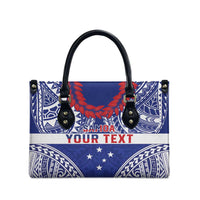 Personalised Toa Samoa Rugby Spirit Leather Bag Blue Samoan Tribal Pattern - Polynesian Pride