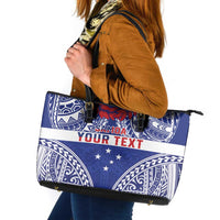 Personalised Toa Samoa Rugby Spirit Leather Tote Bag Blue Samoan Tribal Pattern LT9 Blue - Polynesian Pride