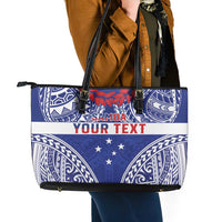 Personalised Toa Samoa Rugby Spirit Leather Tote Bag Blue Samoan Tribal Pattern LT9 - Polynesian Pride