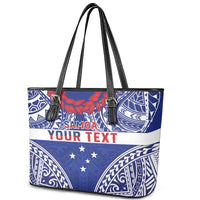 Personalised Toa Samoa Rugby Spirit Leather Tote Bag Blue Samoan Tribal Pattern LT9 - Polynesian Pride