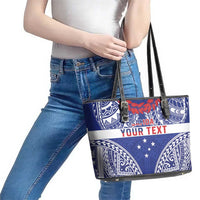 Personalised Toa Samoa Rugby Spirit Leather Tote Bag Blue Samoan Tribal Pattern LT9 - Polynesian Pride