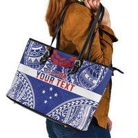 Personalised Toa Samoa Rugby Spirit Leather Tote Bag Blue Samoan Tribal Pattern LT9 - Polynesian Pride