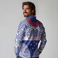 Personalised Toa Samoa Rugby Spirit Long Sleeve Polo Shirt Blue Samoan Tribal Pattern - Polynesian Pride