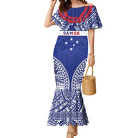 Personalised Toa Samoa Rugby Spirit Mermaid Dress Blue Samoan Tribal Pattern - Polynesian Pride
