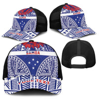 Personalised Toa Samoa Rugby Spirit Mesh Trucker Cap Blue Samoan Tribal Pattern - Polynesian Pride