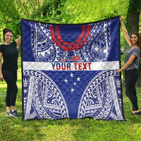 Personalised Toa Samoa Rugby Spirit Quilt Blue Samoan Tribal Pattern - Polynesian Pride
