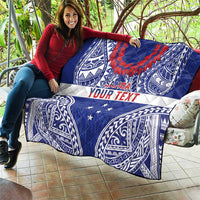 Personalised Toa Samoa Rugby Spirit Quilt Blue Samoan Tribal Pattern - Polynesian Pride