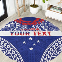Personalised Toa Samoa Rugby Spirit Round Carpet Blue Samoan Tribal Pattern - Polynesian Pride