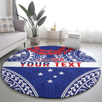 Personalised Toa Samoa Rugby Spirit Round Carpet Blue Samoan Tribal Pattern - Polynesian Pride