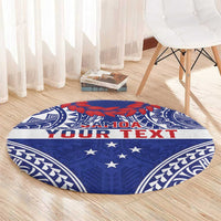 Personalised Toa Samoa Rugby Spirit Round Carpet Blue Samoan Tribal Pattern - Polynesian Pride