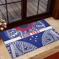 Personalised Toa Samoa Rugby Spirit Rubber Doormat Blue Samoan Tribal Pattern LT9 - Polynesian Pride