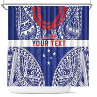 Personalised Toa Samoa Rugby Spirit Shower Curtain Blue Samoan Tribal Pattern - Polynesian Pride