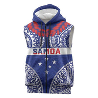 Personalised Toa Samoa Rugby Spirit Sleeveless Zip Hoodie Blue Samoan Tribal Pattern LT9 Blue - Polynesian Pride