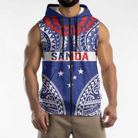 Personalised Toa Samoa Rugby Spirit Sleeveless Zip Hoodie Blue Samoan Tribal Pattern LT9 - Polynesian Pride