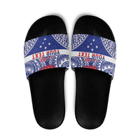 Personalised Toa Samoa Rugby Spirit Slide Sandals Blue Samoan Tribal Pattern - Polynesian Pride