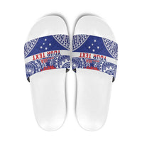 Personalised Toa Samoa Rugby Spirit Slide Sandals Blue Samoan Tribal Pattern - Polynesian Pride