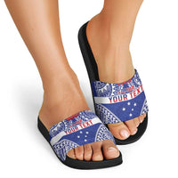 Personalised Toa Samoa Rugby Spirit Slide Sandals Blue Samoan Tribal Pattern - Polynesian Pride