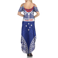 Personalised Toa Samoa Rugby Spirit Summer Maxi Dress Blue Samoan Tribal Pattern - Polynesian Pride