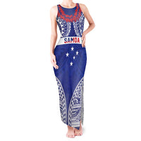 Personalised Toa Samoa Rugby Spirit Tank Maxi Dress Blue Samoan Tribal Pattern - Polynesian Pride