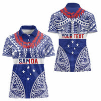 Personalised Toa Samoa Rugby Spirit Women Polo Shirt Blue Samoan Tribal Pattern - Polynesian Pride