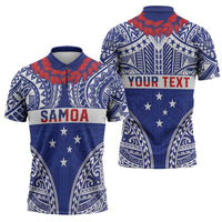 Personalised Toa Samoa Rugby Spirit Zipper Polo Shirt Blue Samoan Tribal Pattern - Polynesian Pride