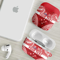 Personalised Toa Samoa Rugby Spirit AirPods Case Red Samoan Tribal Pattern LT9 - Polynesian Pride