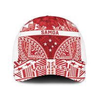 Personalised Toa Samoa Rugby Spirit Baseball Net Cap Red Samoan Tribal Pattern LT9 One Size White Red - Polynesian Pride