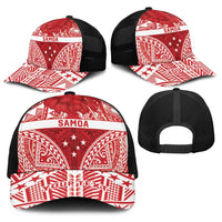 Personalised Toa Samoa Rugby Spirit Baseball Net Cap Red Samoan Tribal Pattern LT9 - Polynesian Pride