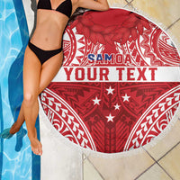 Personalised Toa Samoa Rugby Spirit Beach Blanket Red Samoan Tribal Pattern - Polynesian Pride