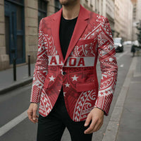 Personalised Toa Samoa Rugby Spirit Blazer Red Samoan Tribal Pattern - Polynesian Pride